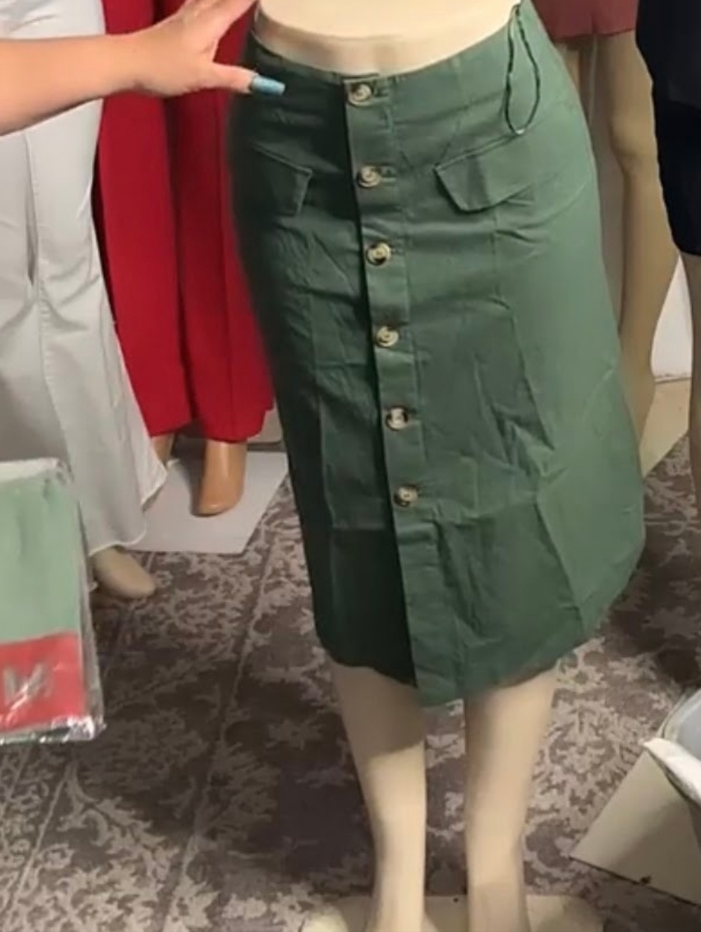 Button-Front Midi Skirt in Olive Green